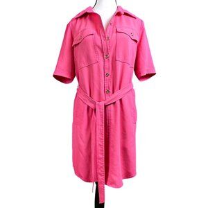 Trina Turk Womens Shirt Dress Pink Belted Size S Short Sleeve Button Up